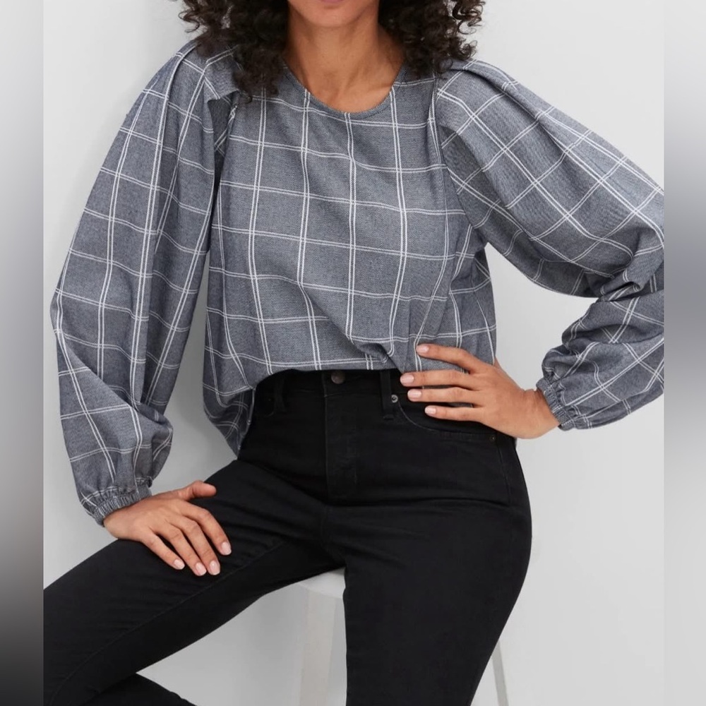 Banana Republic Denim Blue and White Checkered Top